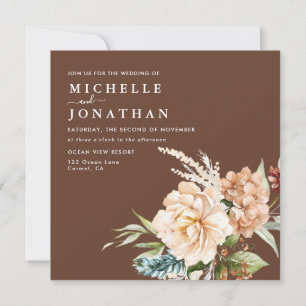 Rustic Boho Fall Flowers Wedding Invitation