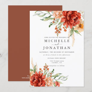 Rustic Boho Fall Flowers Wedding Invitation