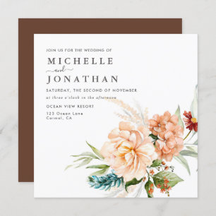 Rustic Boho Fall Flowers Wedding Invitation