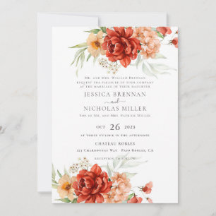Rustic Boho Fall Flowers Wedding Invitation