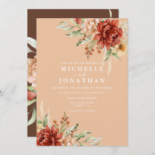 Rustic Boho Fall Flowers Wedding Invitation