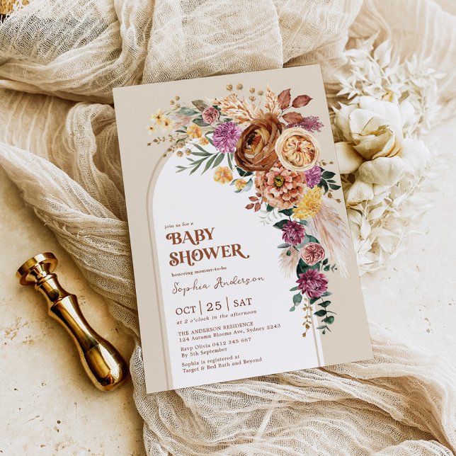 Rustic Boho Fall Garden Floral Baby Shower Invitation (Creator Uploaded)