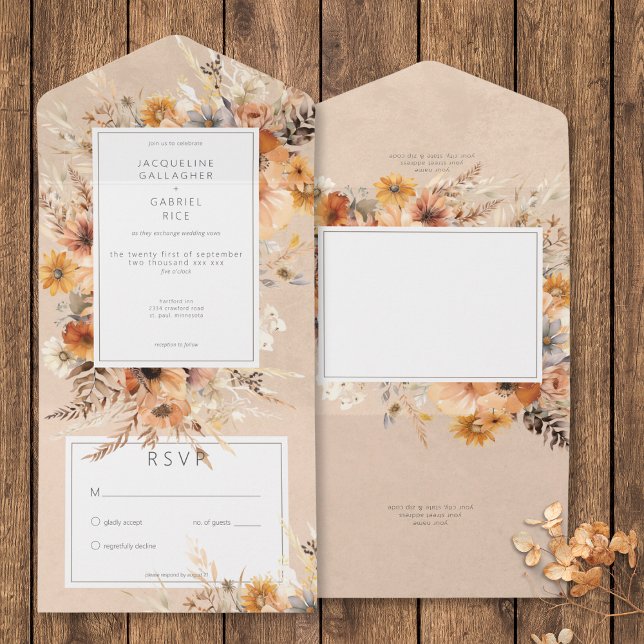 Rustic Boho Fall Peach & Rust Floral No Dinner All In One Invitation (Rustic Boho Fall Peach & Rust Floral No Dinner All In One Invitation)