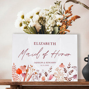 Rustic Boho Fall Wildflowers Maid of Honor Wedding Large Gift Bag