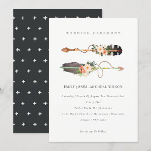 Rustic Boho Feather Floral Arrow Wedding Invite