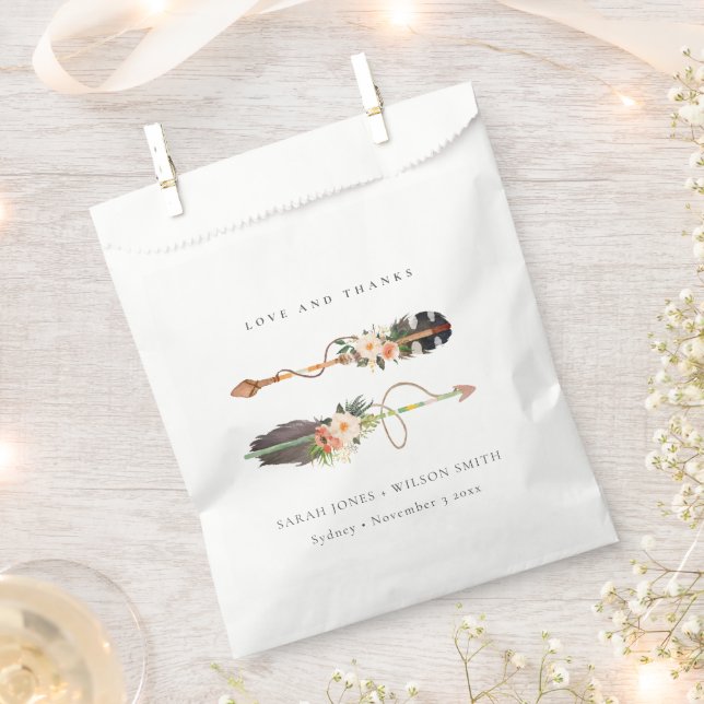 Rustic Boho Feather Floral Arrow Wedding Thanks Favour Bag (Clipped)