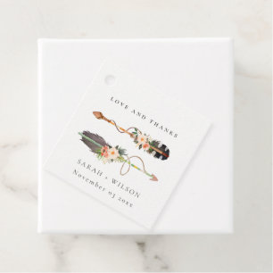 Rustic Boho Feather Floral Arrow Wedding Thanks Favour Tags