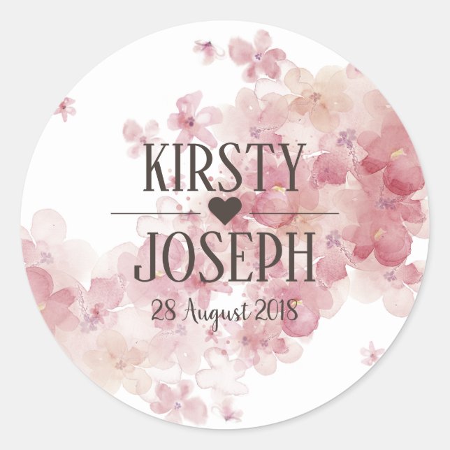 Rustic Boho Feather Floral Pink Wedding Sticker (Front)