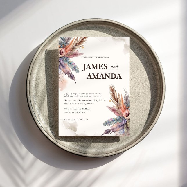 Rustic Boho Feather Wedding Invitation (Creator Uploaded)