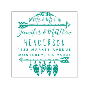 Rustic Boho Feathers And Arrows Mr & Mrs Address Self-inking Stamp