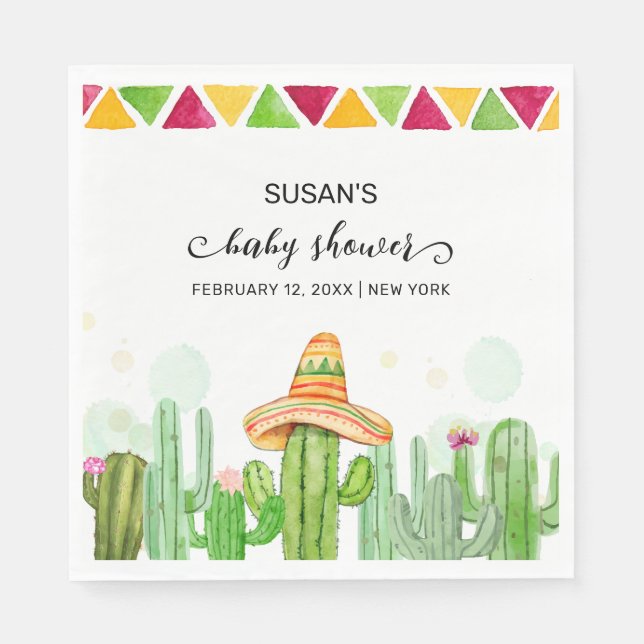 Rustic Boho Fiesta Cactus Taco 'Bout A Baby Shower Napkin (Front)