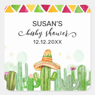 Rustic Boho Fiesta Cactus Taco 'Bout A Baby Shower Square Sticker