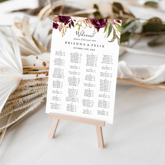 Rustic Boho Floral Alphabetical Seating Chart (Creator Uploaded)