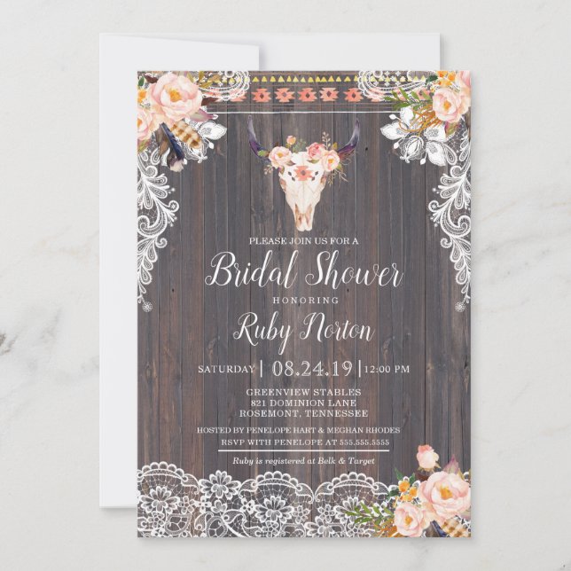 Rustic Boho Floral and String Lights Bridal Shower Invitation (Front)