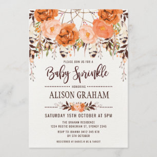 Rustic Boho Floral Autumn Baby Sprinkle Invitation