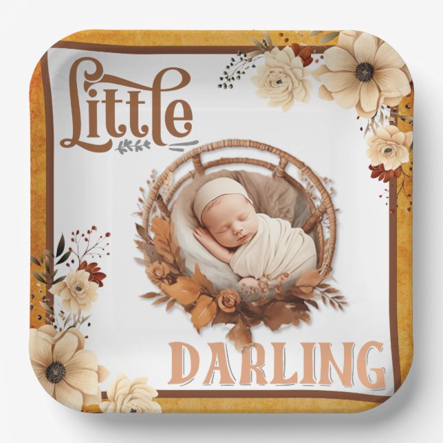 Rustic Boho Floral Baby Shower  Paper Plate (Front)
