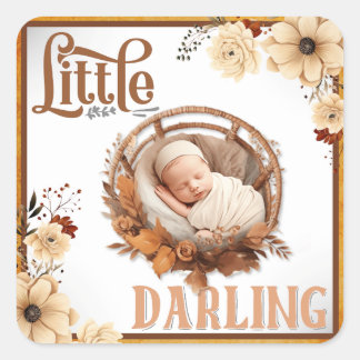 Rustic Boho Floral Baby Shower  Square Sticker
