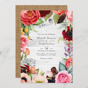 Rustic Boho Floral Bohemian QR Code RSVP Wedding Invitation