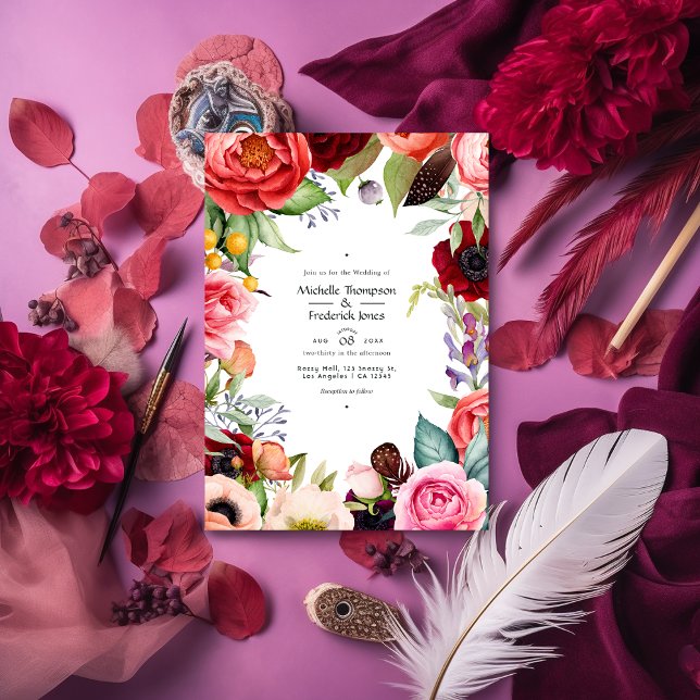 Rustic Boho Floral Bohemian Wedding Invitation (Creator Uploaded)
