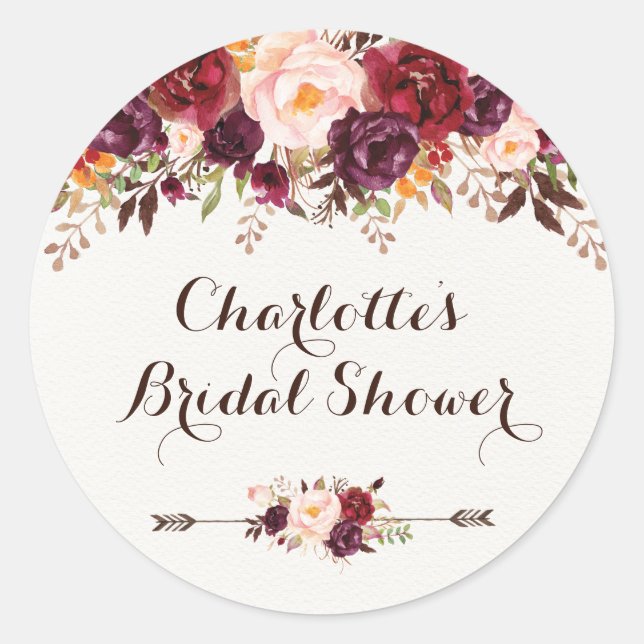 Rustic Boho Floral Bridal Shower Favour Sticker Ta (Front)