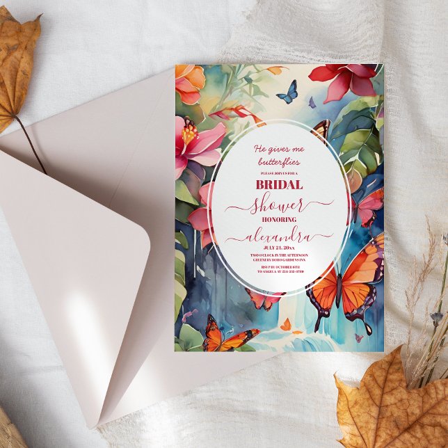 Rustic Boho Floral Butterflies Bridal Shower Invitation (Creator Uploaded)