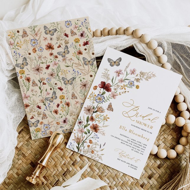 Rustic Boho Floral Butterflies Bridal Shower Invitation (Creator Uploaded)