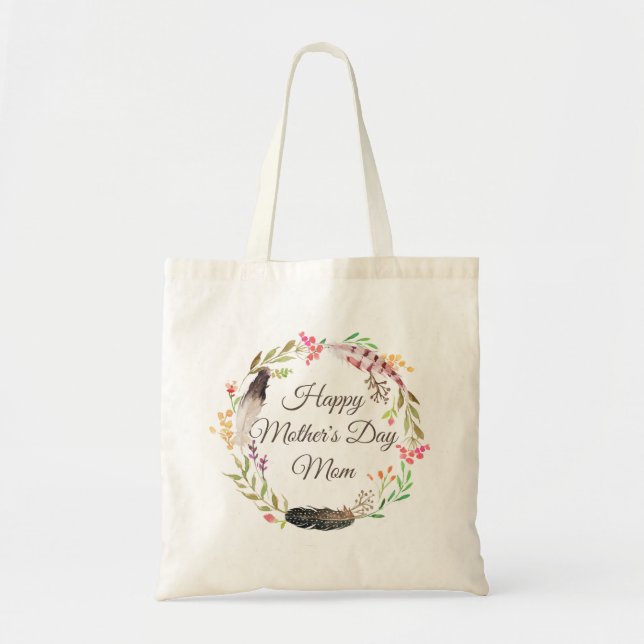 Rustic Boho Floral Happy Mother's Day | Holidays Tote Bag (Front)