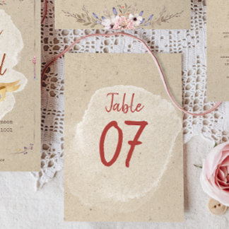 Rustic Boho Floral Kraft Wedding Table Numbers