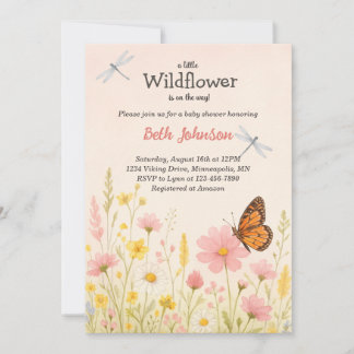 Rustic Boho Floral Little Wildflower Baby Shower Invitation