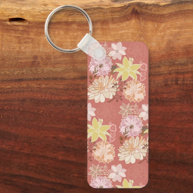 Rustic Boho Floral Pattern Keychain (Front)