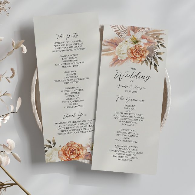 Rustic Boho Floral Peach Wedding Program (Creator Uploaded)
