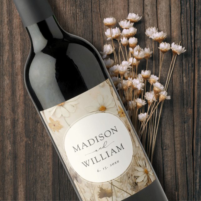 Rustic Boho floral Personalized Wedding Wine Label (Creator Uploaded)