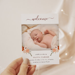 Rustic Boho Floral   Photo Birth Announcement Postcard