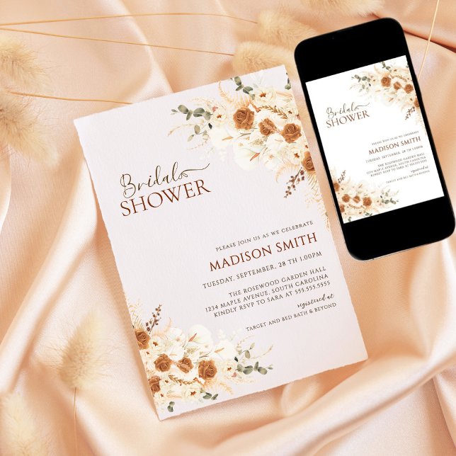 Rustic Boho Floral QR Code Bridal Shower Invitation (Creator Uploaded)