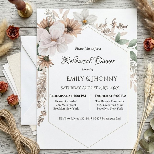 Rustic Boho Floral Rehearsal Dinner Invitation (Creator Uploaded)