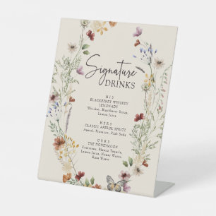 Rustic Boho Floral Signature Drinks Pedestal Sign