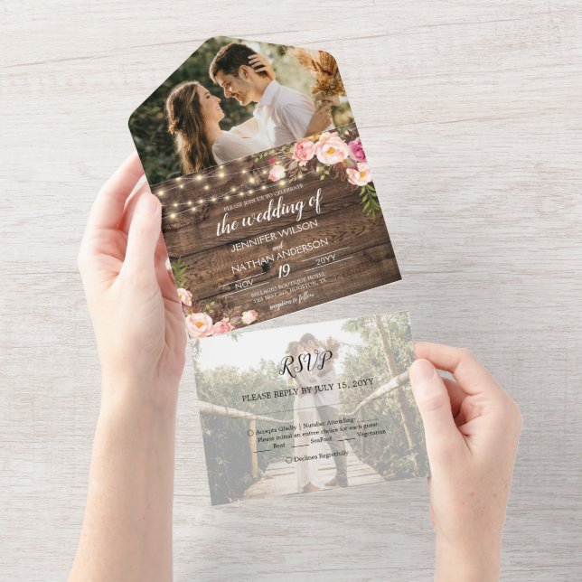 Rustic Boho Floral String Lights All In One Invita All In One Invitation (Tearaway)
