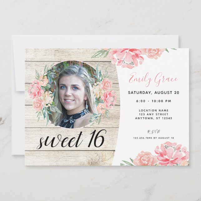 Rustic Boho Floral Sweet 16 Invitation d'anniversa (Devant)