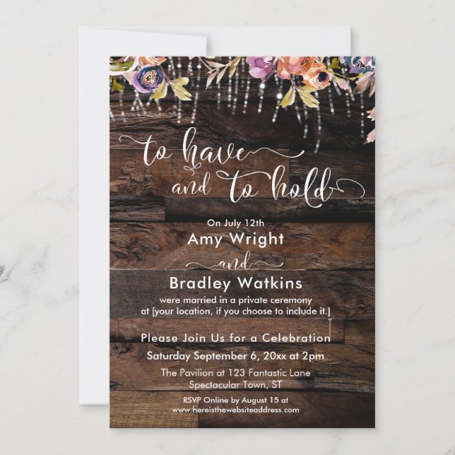 Rustic Boho Floral To Have and To Hold Reception Invitation (Front)