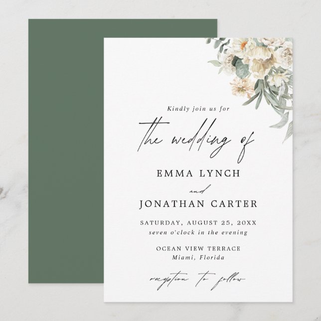 Rustic Boho Floral Wedding Invitation (Front/Back)