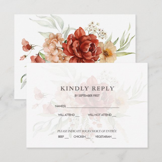 Rustic Boho Floral Wedding RSVP Invitation  (Front/Back)