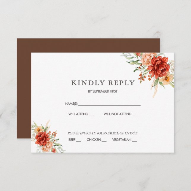Rustic Boho Floral Wedding RSVP Invitation  (Front/Back)