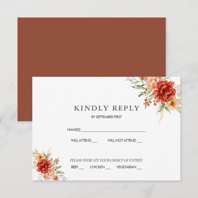 Rustic Boho Floral Wedding RSVP Invitation  (Front/Back)