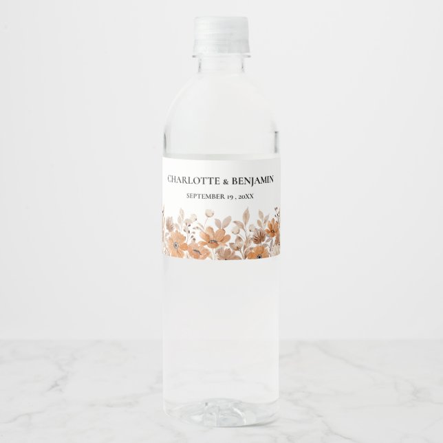 Rustic  Boho Floral Wedding  Water Bottle Label (Front)