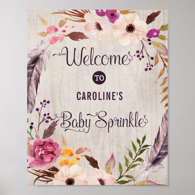 Rustic Boho Floral Welcome Sign Baby Sprinkle (Front)