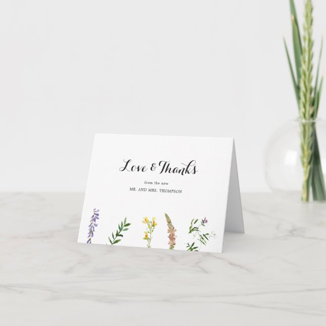Rustic Boho Floral Wildflower Elegant Wedding Thank You Card (Front)