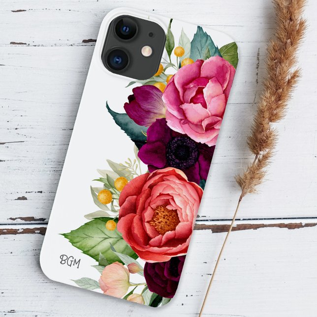 Rustic Boho Floral with Monogram iPhone Case (Creator Uploaded)