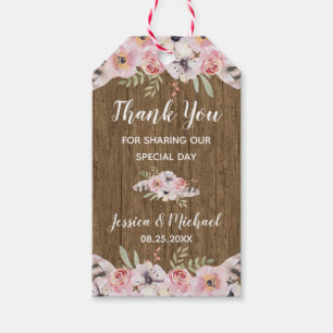 Rustic Boho Floral Wood Wedding Favour Gift Tags