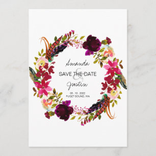 Rustic Boho Floral Wreath Save The Date Wedding