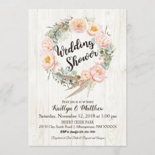Rustic Boho Floral Wreath Wedding Shower Invitation